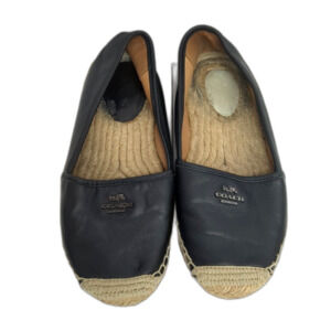 Coach Rhodelle Espadrilles Shoes Size 7 Black Leather Vacation Nautical Flats